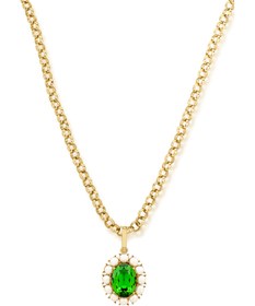 Resim Petite Ninon Pompadour Oval Yeşil Charm - Yeşil / Altın Kaplama / 60cm Zincir Kolyeli 