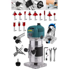 Resim Staxx Power Germany 3000 Watt 6 Kademe Devir Ayarlı Formika Traşlama Freze Makinesi 6 mm Pens + 12 Adet Uç Seti 