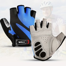 Resim 1 Çift Vilico Yarım Parmak Bisiklet Eldiveni - Unisex, Kalın Nefes Tasarımı ile Ventilasyon Delikleri, Hafif Polyester Spor Salonu, Koşu ve Bisiklet için, Siyah ve Mavi, Bisiklet Aksesuarları, Şık Spor Tasarımı, Dayanıklı Spor Giyim 