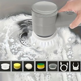 Resim Elde Taşınabilir Otomatik Temizlik Fırçası - Döner Başlık, USB Şarj Edilebilir 500mAh Pil, Kompakt ve Taşınabilir Ev, Dış Mekan, Banyo, Mutfak İçin - Değiştirilebilir Ovma Pedleri ve Fırçalar ile Çok Yüzeyli Kullanım, Dayanıklı Plastik Gövde, Banyo Temizleme Araçları 
