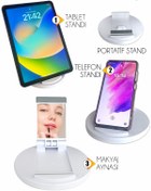 Resim Nezih Case Tüm Tablet ve Telefonlara Uyumlu Stand / Makyaj Aynası (Beyaz) 