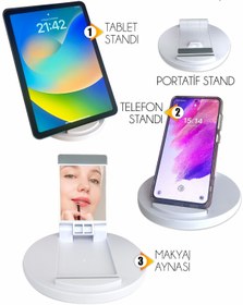 Resim Nezih Case Tüm Tablet ve Telefonlara Uyumlu Stand / Makyaj Aynası (Beyaz) 