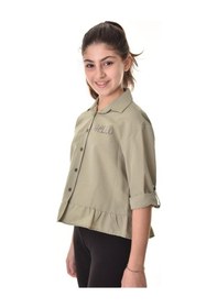 Resim Kız Çocuk Bel Detaylı-taş Baskılı Crop Gömlek 6-15 Yaş 12254 Haki 