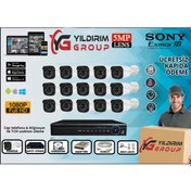 Resim 15'Li 5Mp Sony Lensli+H265 Kayıt Cihazı Full Paket 