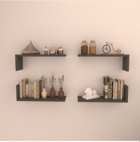 Resim Rafkestir 4 Lü L Raf Set ( 45 Cm ) Antrasit ( Mat ) 