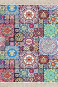 Resim Pelangi Kilim Desenli Etnik Dijital Baskı Yıkanabilir Kaymaz Taban Modern Salon Halı, Pembe 160 x 230 