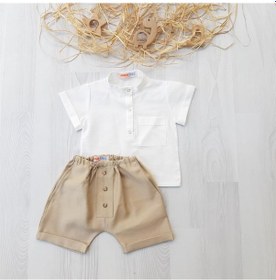 Resim ikokokids Bej Erkek Bebek Gömlek Şort Takım-Bej 