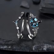 Resim 2 adet Şık Vintage Tarzı Kadınlar için Sentetik Mavi Kübik Zirkonya ile Yapılmış Kadınlar için Çiftlik Tasarım, Düğünler ve Günlük Giyim için Mükemmel, Düğün Yüzükleri | Şık Yüzük Seti | Detaylı El Sanatları, Düğünler için Yüzük Seti 