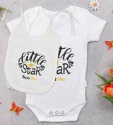 Resim Bitmeyen Kartuş Bk Kids Kişiye Özel Little Star Tasarımlı Bebek Body Zıbın Ve Mama Önlüğü Hediye Seti - Model 1 