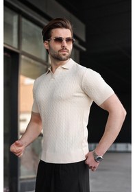 Resim Madmext Taş Rengi Slim Fit Polo Yaka Triko Erkek Tişört E7472 Taş Rengi 