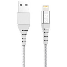 Resim Bix iPhone İçin Ultra Güçlendirilmiş MFİ Lightning Gri Şarj Kablosu 