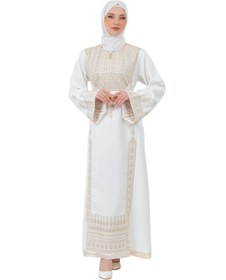 Resim Zaytoon Tesettür Elbise Filistin Nakışlı Modern Beyaz Kaftan Geleneksel Şıklık 