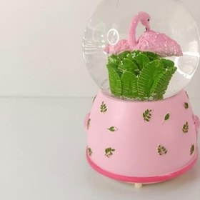 Resim Kar Küresi Işıklı Müzikli Plamingo Tasarımlı Kar Küresi Biblo Seviğili Arkadaş Dogum Ğünü 