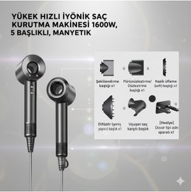Resim Buldug Yüksek Hızlı İyonik Saç Kurutma Makinesi 1600W, 5 Başlıklı, Manyetik – 3 Renk 