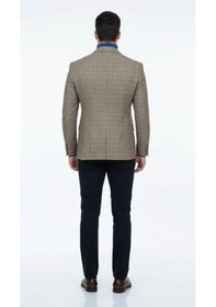 Resim Plus Scorpion Ekoseli Slim Fit Erkek Blazer Ceket Şık Modern Tasarım, Tek Düğmeli Camel 