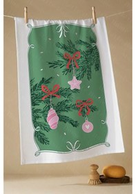 Resim Yılbaşı & Christmas Desenli Tek Taraf Baskılı 3'lü Mutfak Havlusu Kurulama Bezi Seti 60x40 Cm Kırmızı - Yeşil - Pembe 
