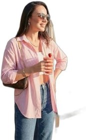 Resim Lela Regular Fit Uzun Kollu Cepli Çizgili Gömlek Bayan GÖMLEK 6772895 
