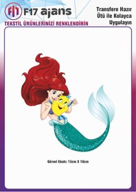 Resim F17 Ajans Ütü Ile Yapışan Tekstil Dtf Baskı Görseli Prenses Ariel Deniz Kızı 