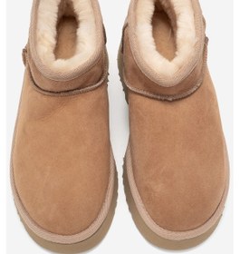 Resim Luvi Shoes Ary Taba Süet Hakiki Deri Kürklü Platform Tabanlı Kadın Mini Bot Taba 