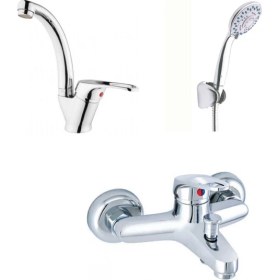 Resim ARÇE Mix Kuğu Lavabo Ve Banyo Bataryası + Duş Takımı 