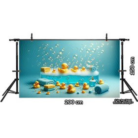 Resim Venspor Eğlenceli Banyo Temalı Ördek ve Köpük Baloncuk Arkaplan 200x150cm Fon Duvar Örtüsü 