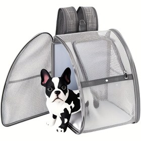 Resim Köpekler ve kediler için nefes alabilen mesh evcil hayvan sırt çantası - Büyük kapasiteli seyahat taşıyıcısı, ergonomik omuz askıları ve güvenli fermuar kapanışı, beyaz ve gri detaylar, evcil hayvan taşıyıcısı, güvenli fermuar kapanışı 