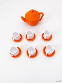 Resim ArtPolat Minyatür Oyuncak Çay Seti - 6 Kişilik Turuncu Beyaz Evcilik Seti - 3D Tasarım Eğitici Mutfak Oyuncağı 