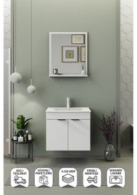 Resim Biani Fix Arya 65 Cm Banyo Dolabı,Seramik Lavabolu, Aynalı,Lavabo Dahil,Mdf,Mat Beyaz 
