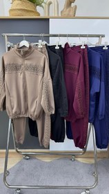 Resim Kadın Büyük Beden Güpür Detaylı Fermuarlı Scuba Eşofman Takımı 8217-26 - 3XL / Bordo 