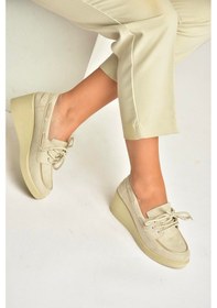 Resim Fox Shoes Y602006402 Bej Süet Dolgu Tabanlı Kadın Ayakkabı Bej 