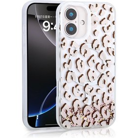 Resim İphone 16 Uyumlu Kılıf Sıvılı Simli Baskılı Şeffaf Arka Yüzey Zore Mossa Silikon Kapak-pembe Pembe 