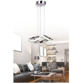 Resim Ey-El Tasarım Çiçek Tekli Krom 3 Renk Ledli Sarkıt Avize Krom 