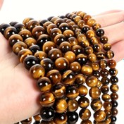 Resim 1 İplik Doğal Taş Sarı Kaplan Gözü Gevşek Boncuklar 4-10mm Yuvarlak Bohem Cilalı Altın-Kahverengi Çizgili ve Siyah Noktalı, DIY Takı Yapımı Bileklik Kolye Küpe İçin Boncuklar, Takı Aksesuarları, Çizgili Desenli Parlak Yüzey 