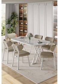 Resim Canisa Axton Serisi Sabit Mdf 90x168 Beyaz Mutfak Masa Takımı 6 Cappucino Sandalye Beyaz Masa Cappucino Sandalye 