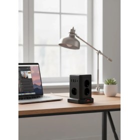 Resim Akım Korumalı Priz Kablosuz Şarj Istasyonu 7x Soket 3x USB 1xtype-C Kablolu Grup Priz Çoğaltıcı 