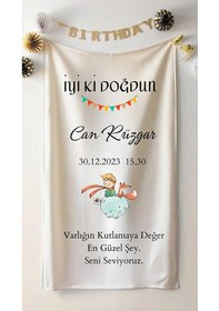 Resim Küçük Prens Temalı Kişiye Özel Dikey Doğum Günü Duvar Örtüsü Duvar Halısı 60x100 Cm 