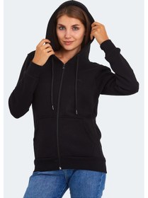 Resim Slazenger Katya Kadın Fermuarlı Kapüşonlu Cepli Siyah Sweatshirt Siyah 