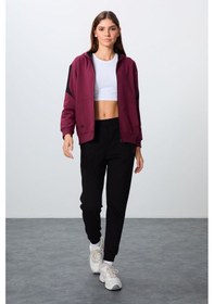 Resim Tommy Life Erguvan-siyah Kompakt Pamuklu Kalın Pürüzsüz Dokulu Kapüşonlu Oversize Fit Kadın Eşofman Takım - 95 Mor 