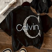 Resim Kadın Calvin Grafik Tişört - Gündelik Siyah Kısa Kollu Tişört, Işıl Işıl Taşlı Tasarım, "Calvin" Baskısı, İlkbahar ve Yaz için Mükemmel, Tişört 