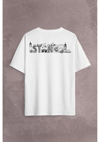 Resim Tarihi İstanbul Silüet Tasarım Osmanlı Sırt Ön Baskılı Oversize Tişört Unisex T-shirt 001 