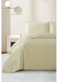 Resim Münih Çift Kişilik Lüks Kadife 240x260 Cm Yatak Örtüsü Krem Krem 