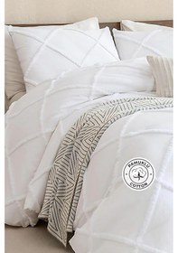 Resim Evlen Home Pamuklu Aimar Yatak Örtüsü Takımı Çift Kişilik Günlük Boho 3 Parça Elyaf Dolgulu Beyaz Beyaz 