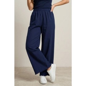 Resim Modestim Kadın Lacivert Beli Lastik Özel Yıkamalı Kumaş Paçaları Püsküllü Geniş Paça Tesettür Pantolon 