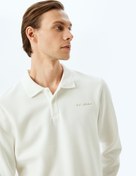 Resim Atatürk İşlemeli Pamuk Karışımlı İnterlok Kumaş Basic Polo Yaka Sweatshirt 
