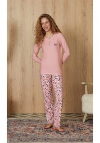 Resim Doreanse Kadın Pembe Ebru Desenli T-shirt Pijama Takımı 4264-standart Standart 