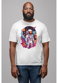 Resim Ay Mars Astronot Unisex Unisex Beyaz Organik Baskılı T-shirt Penye Yüksek Kalite Beyaz 