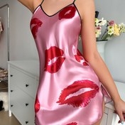 Resim Kırmızı Dudak Baskılı Seksi Moda Tanga Dört Mevsim Gecelik 