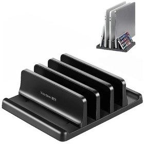 Resim Dashanshop 1 Adet Vardéer 3 Slot Ayarlanabilir Laptop Stand Siyah Abs Plastik Kaymaz Masa Dock Macbook Telefon Için 