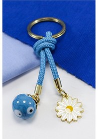 Resim Mavi Cam Nazar Boncuklu Papatyalı Anahtarlık, Hediyelik Cam Boncu 