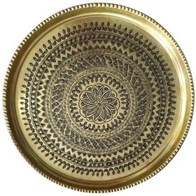 Resim 52 Cm El İşlemeli Otantik Desenli Kalın Urfa Pirinç Tepsi - Pirinç-tps452 Antik Bakır 